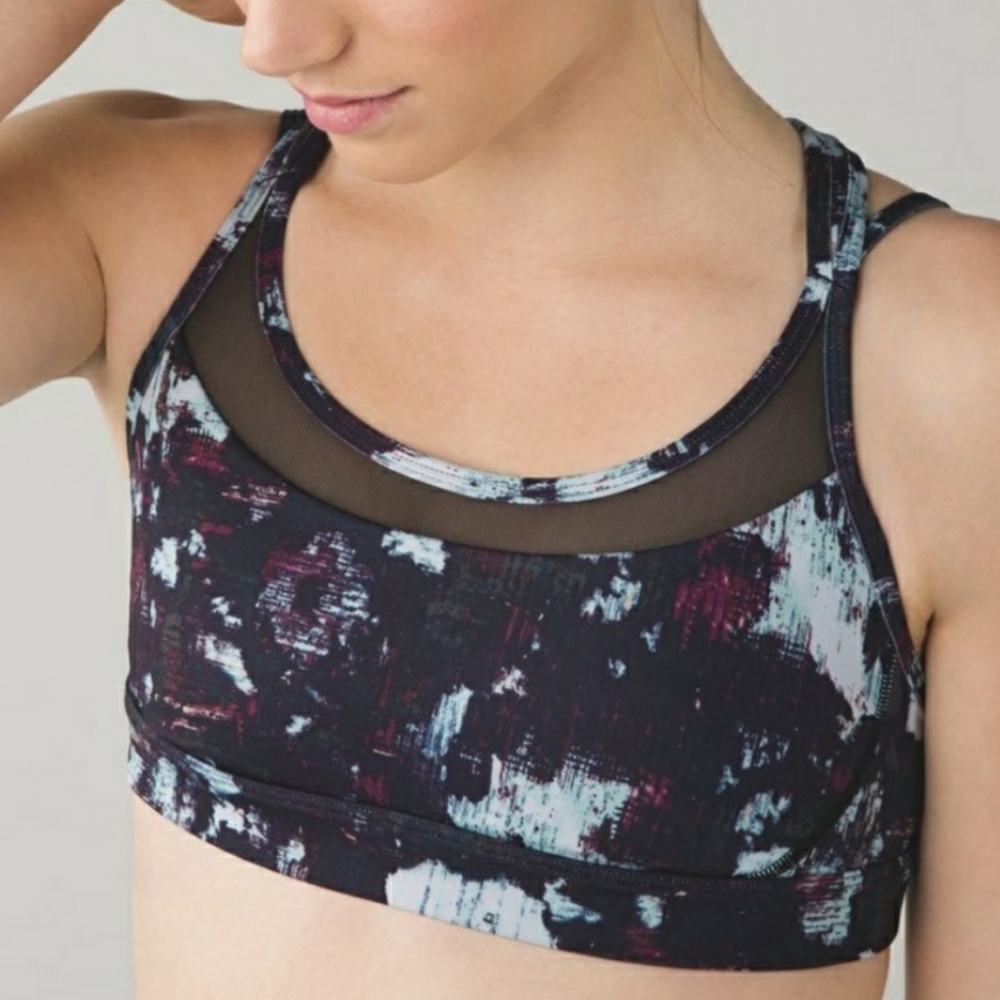 Lululemon Get Down Bra Static Blossom Multi Black Sz 4 Activewear